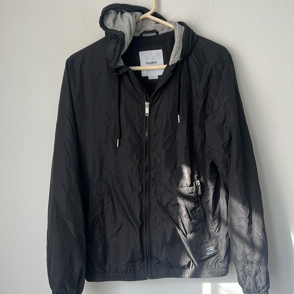 Pull & Bear Mens Black Windbreaker Jacket Size Small #